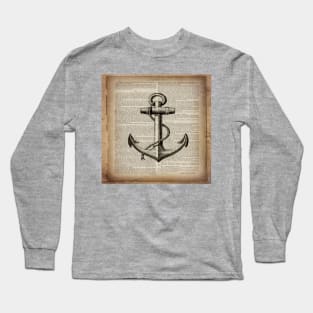 1980s dark academia beach nautical captain newspaper print vintage anchor Long Sleeve T-Shirt